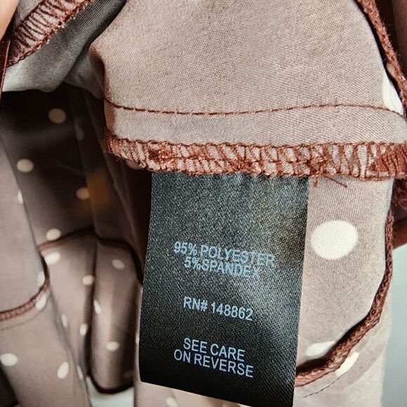 4X 26W Torrid Brown Polka Dot Midi Stretch Satin Skirt Hi Lo Ruffle Pockets Pull - Picture 6 of 7